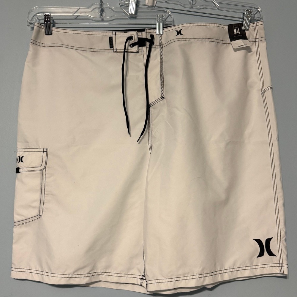 Hurley Men's Size 44 Board Shorts White Black Stitching Cargo Pocket 2192